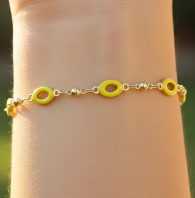 Modern Enamel Link Bracelet   18K Gold Plated Lime Green Minimalist Chain