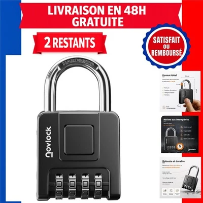 Cadenas à code 4 chiffres NovLock – Résistant aux intempéries – Noir - Photo 1/4