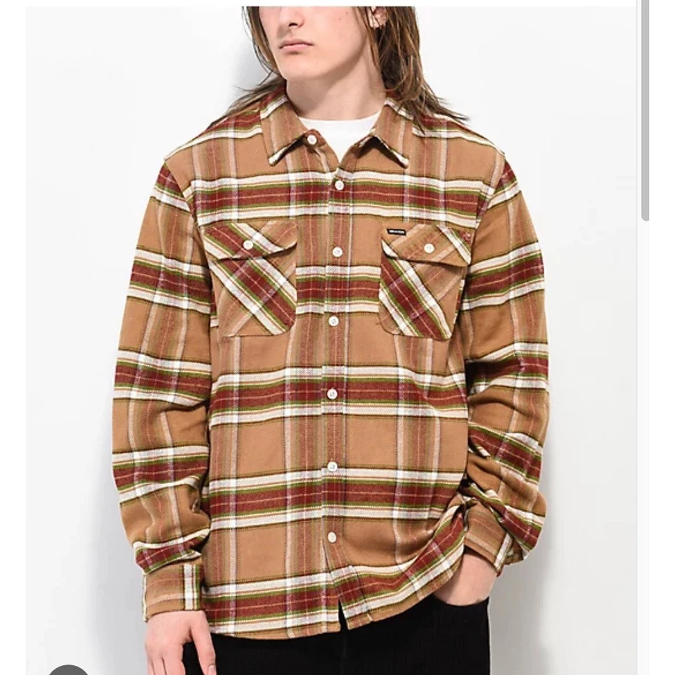 Franela abotonada a cuadros Bowery para hombre BRIXTON, marrón claro, S Foto 2 de 4