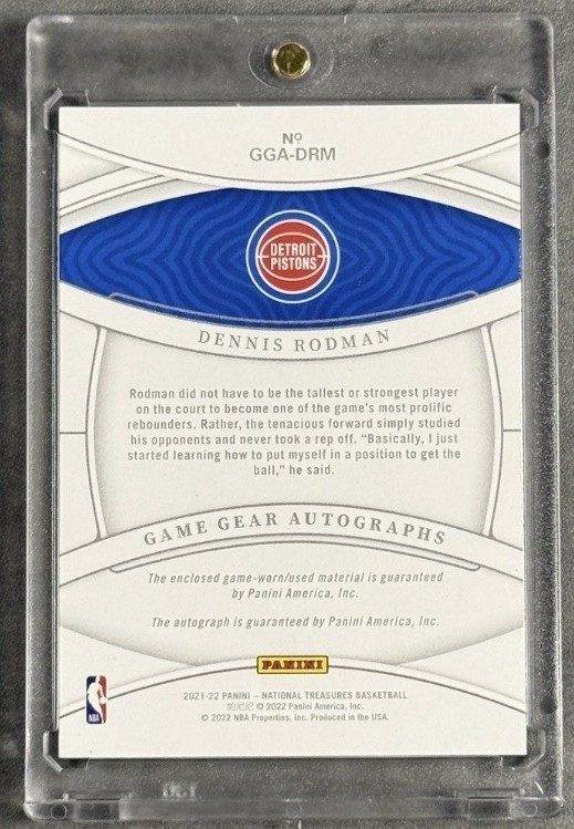 2021-22 Panini National Treasures Dennis Rodman Patch Auto /99 Game Worn Pistons view 4
