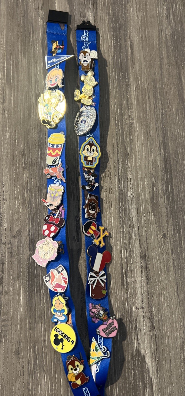 Disney Parks~Bottle Holder Lanyard W 20+ Assorted Disney Tra