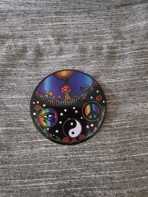 YIN YANG PEACE SIGN EYE OF HORUS MUSHROOMS PEEL & STICK STICKER 3 '' X 3 ''