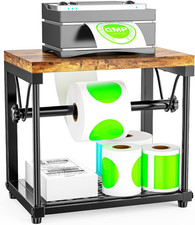 Label Holder for Rolls and Fan-Fold Labels, Wooden Sticker Dispenser for Desktop