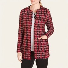 NWT 159 Chico  s Red Black Houndstooth Tweed Blazer Jacket Size 12 Petite Large