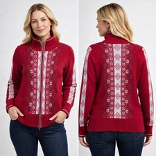 Eddie Bauer Nordic Snowflake Zip Sweater Cardigan Petite M Christmas Holiday