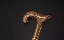 Hand Carved Wooden Walking Stick Elegant Derby Head Handle Handmade Walking Cane