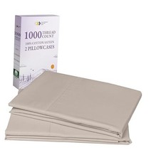 Pillow Cases Size Set of 2-1000 Thread Count Sateen, King Beige Sand Tone 