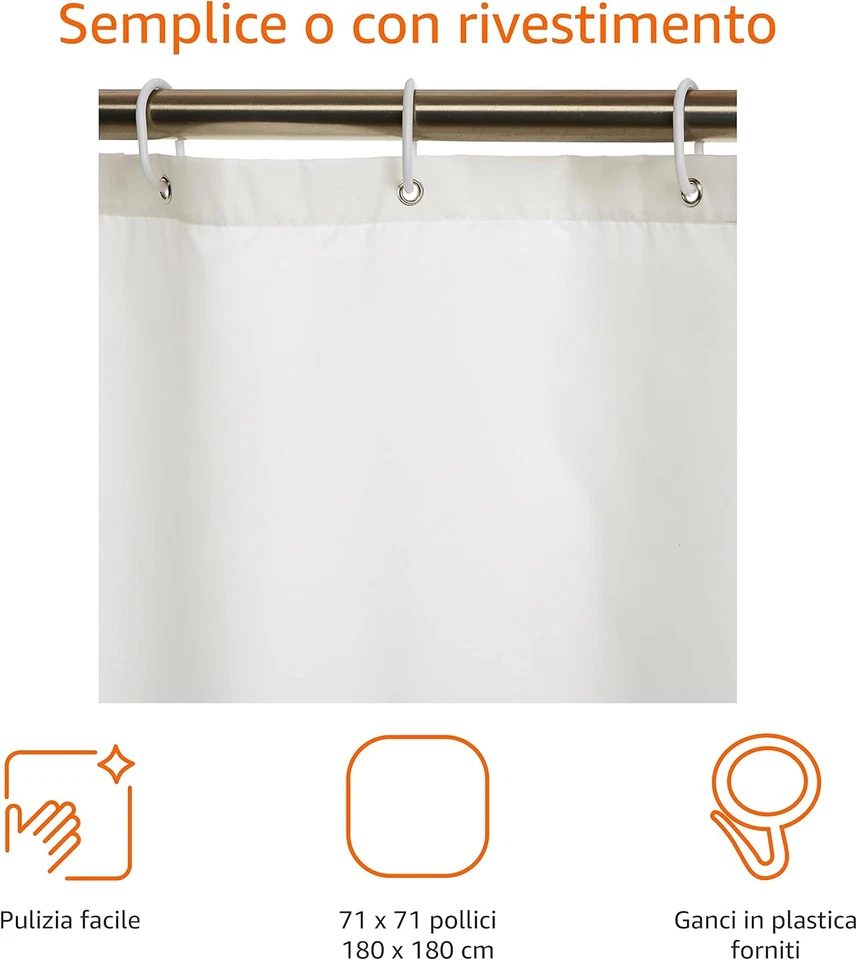 Tenda Da Doccia, in Tessuto Resistente All'Acqua E Alla Muffa, Con Occhielli E G - Immagine 2 di 4