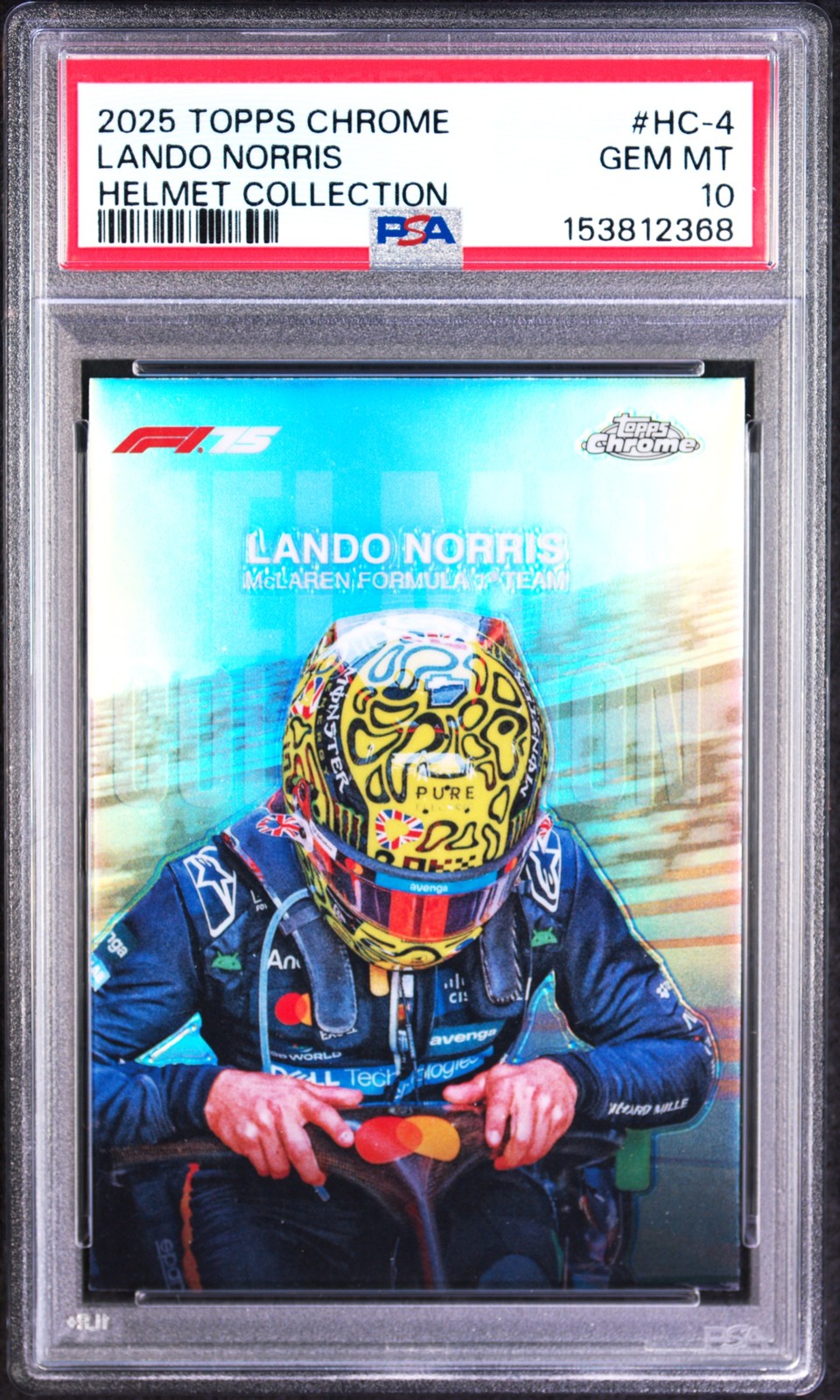 2025 TOPPS CHROME FORMULA 1 HELMET COLLECTION #HC-4 LANDO NORRIS PSA 10 view 1
