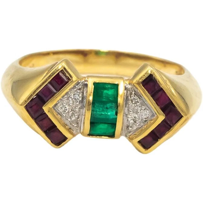 Anillo de cóctel de oro amarillo de 18 k con rubí esmeralda de diamantes talla 7 de 0,50 quilates