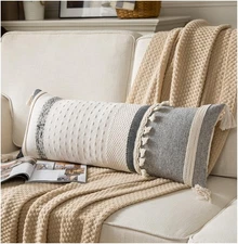 Boho Lumbar Throw Pillow Cover 14X36 Long Decorative Pillows for Bed, Black B...