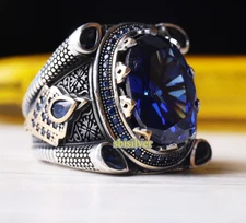 Turkish Handmade Simulated Blue Stone 925 Sterling Silver Gift Mens Ring 01