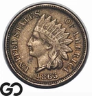 1863 Indian Head Cent Penny, Key Civil War Date, Choice AU