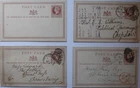 ½d Brown 4x CP4 1877 postcards: unused, Shrewsbury, Colford & Bristol duplex.