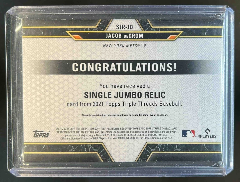 2021 Triple Threads Jacob deGrom Single Jumbo Jersey #26/48 Mets - Image 2 of 2