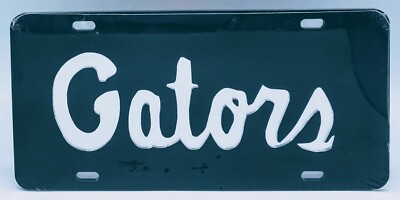 FLORIDA GATORS MIRROR CAR TAG BLACK W/ SILVER GATOR LOGO LASER CUT ACRYLIC PLATE