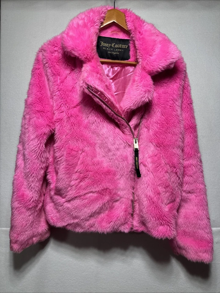 Juicy Coture “BLACK LABEL” Fashion Barbie Pink Fuzzy Bomber Coat Medium