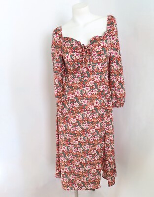 SheIn Dress Womens Large Brown Tan Long Sleeve Midi Side Slit Boho  Cottagecore | eBay