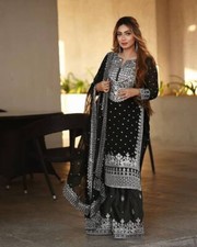 Bollywood Pakistani Embrpoidered Kurta Sharara Dupatta Set Indian Wedding Wear