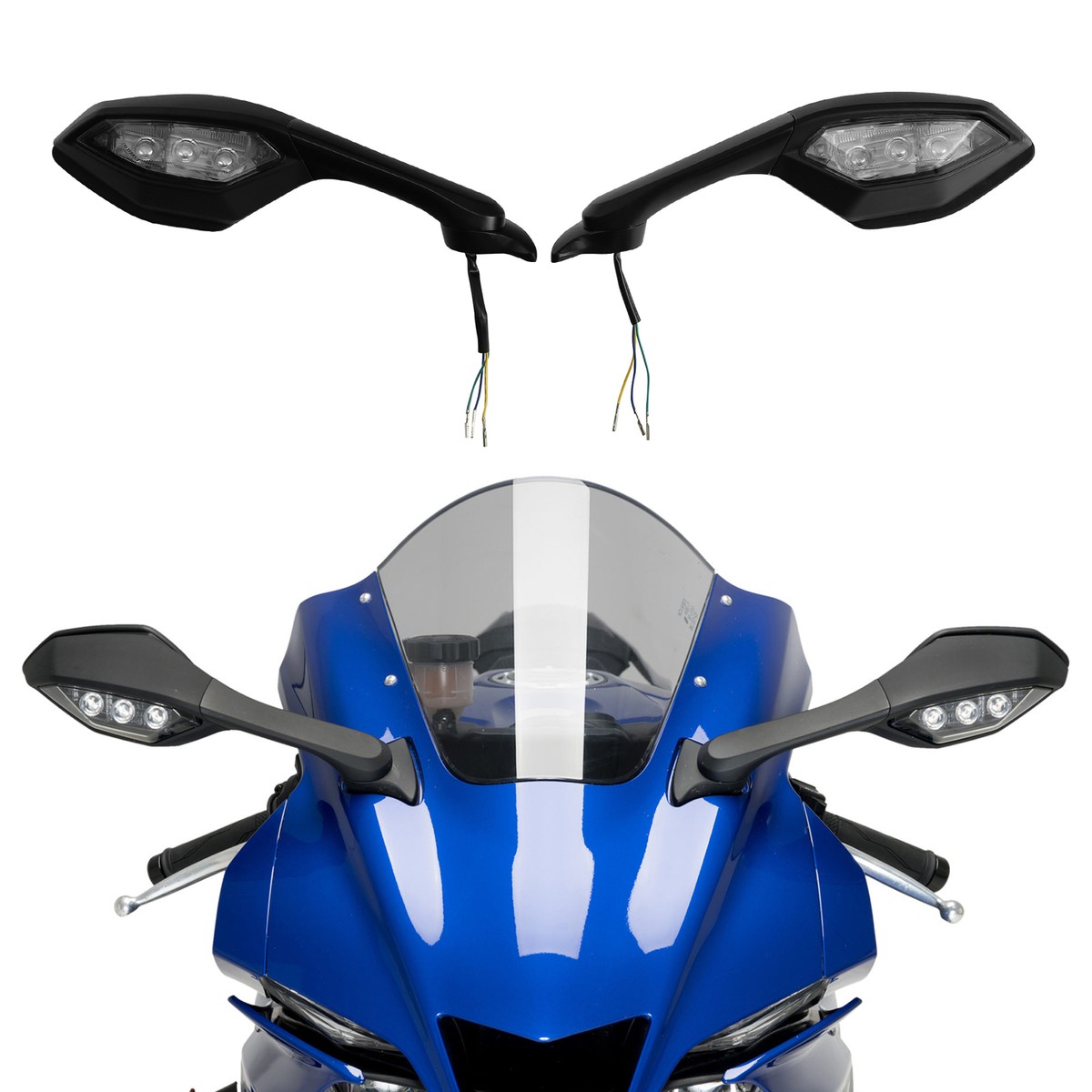 Black Hous Rear View Mirrors w/ LED Turn Signals Fit For Yamaha