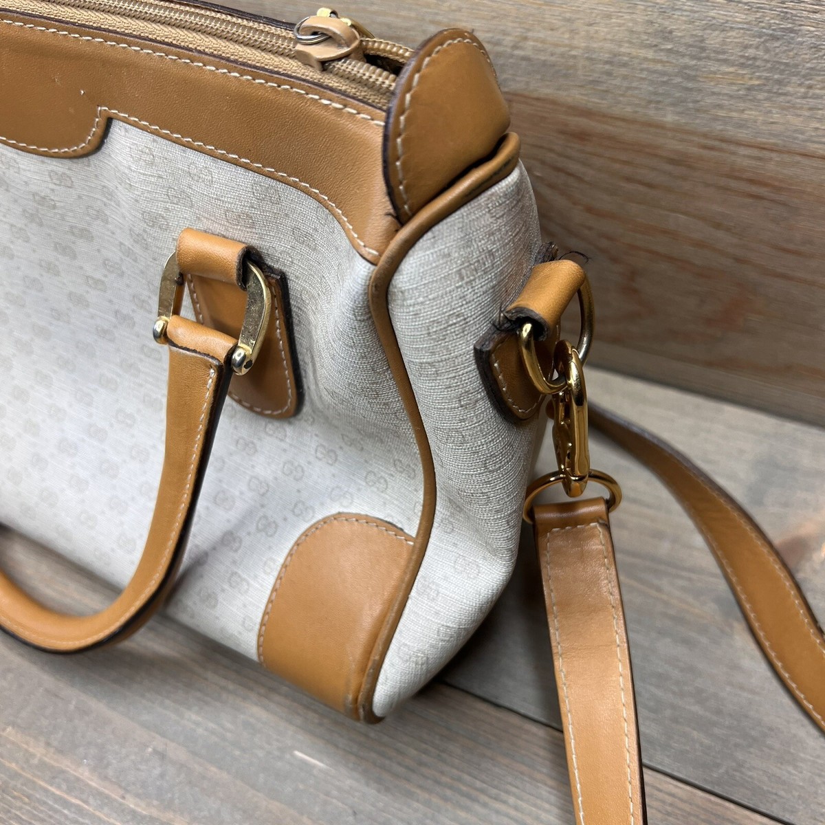 Vintage Gucci Beige GG Coated Canvas Leather Speedy Handbag