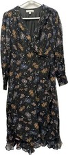 Per Una Black Floral Midi Faux Wrap Dress Size 14