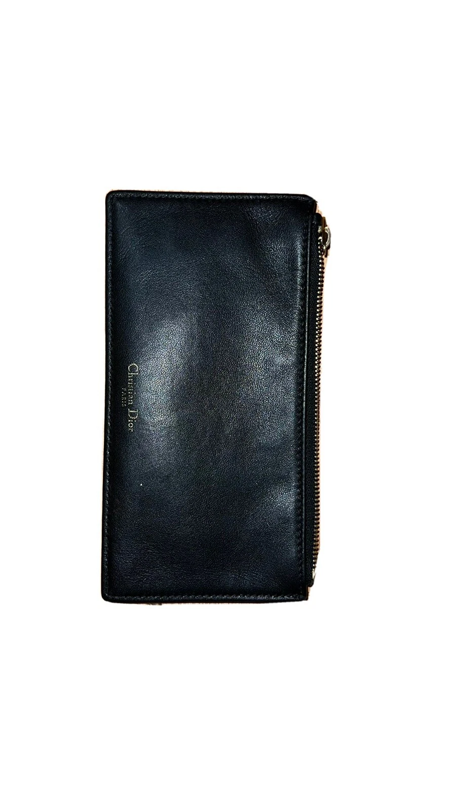 Pochette plate zippée en cuir Dior