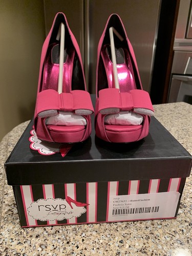 RSVP Platform Heel With Bow Accent Fuchsia Satin NEW size 9.5
