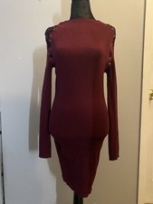 Fashion Nova Sweater Midi Dress Women's Large Wine Long Sleeve Ribbed Knit