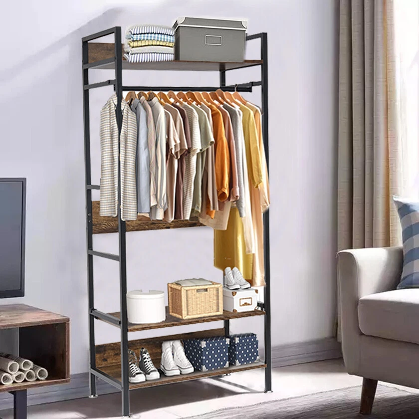 Groß Garderobenständer Verstellbar Kleiderständer mit Kleiderstangen 2 Ablage