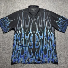No Boundaries Men Blue/Black Flamming Graphic Shirt M Short Sleeves Button Up