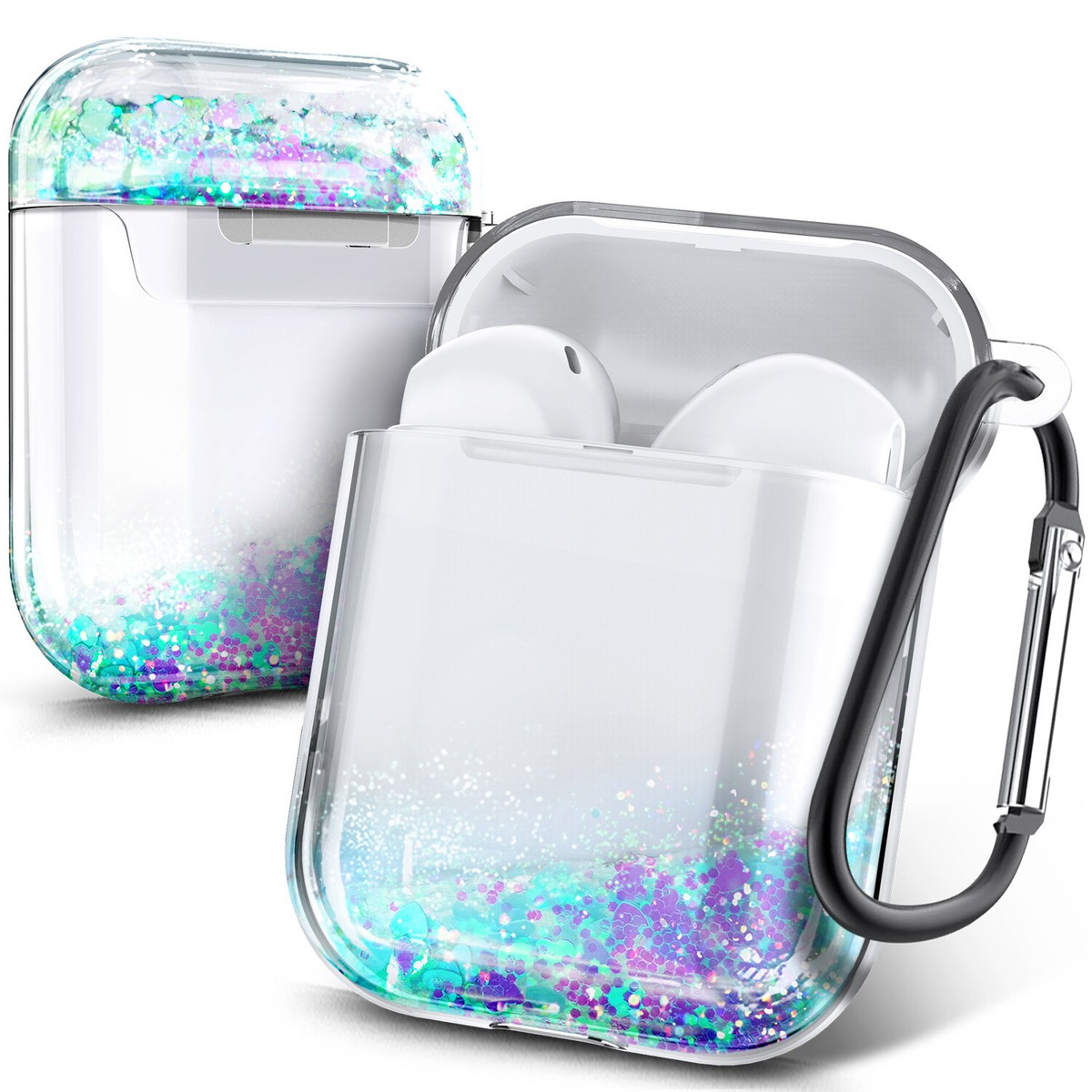 For Apple AirPods 1st 2nd Gen Case Cute Liquid Glitter Cover w/ Keychain  Clip