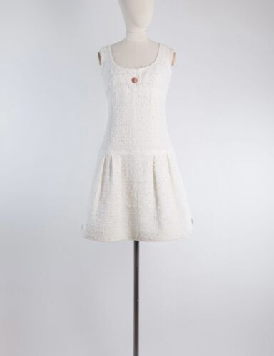 CHANEL SLEEVELESS TWEED OFF-WHITE DRESS FR36 (34) - Picture 1 of 12