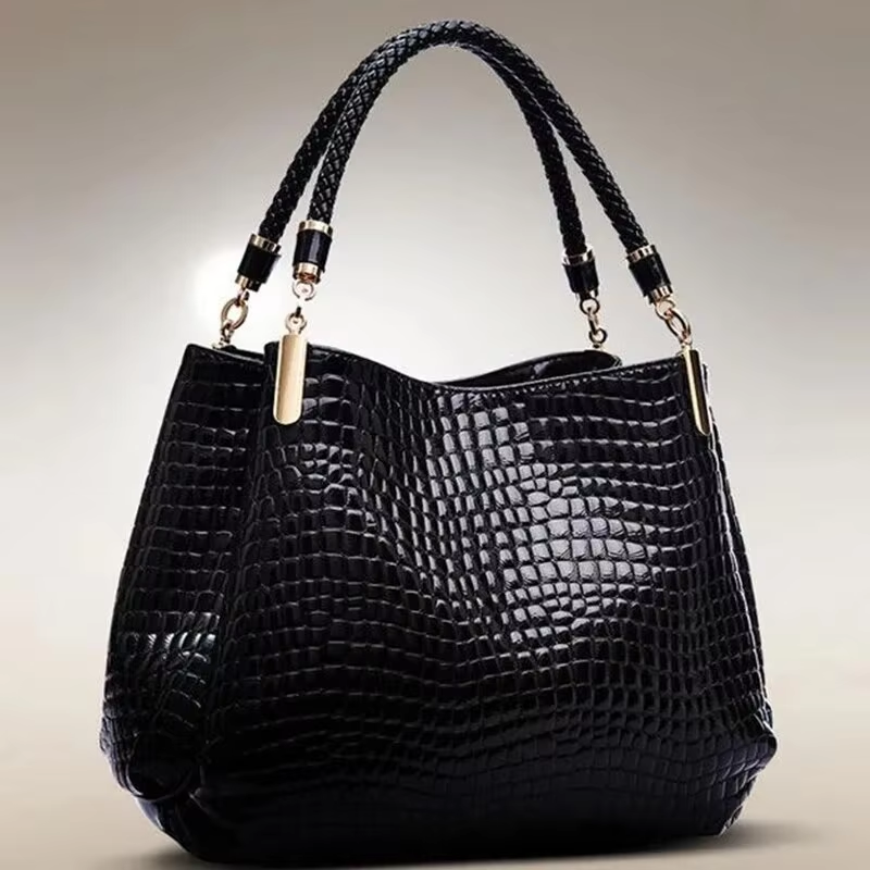 Stylish Large Crocodile Print Tote Bag for Commute Shopping Work Essentials