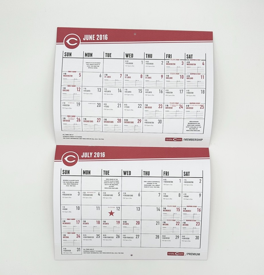 ⚾️ Cincinnati Reds 2016 Season Ticket Member Calendar | eBay