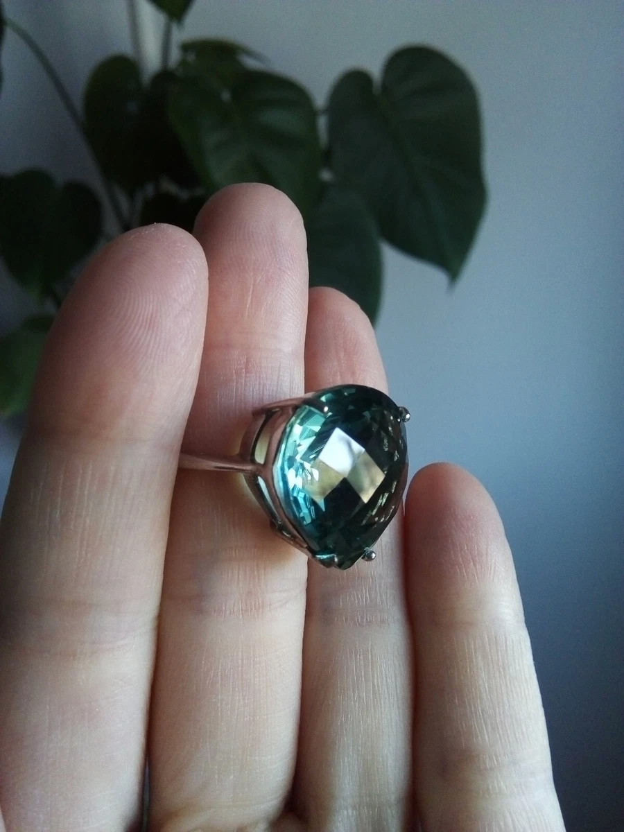 Anello da cocktail in argento 925 con grande ametista verde