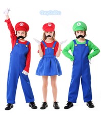 X-C4-3 Deluxe Super Mario Bros Luigi Red Green Boys Girl Game Gaming Costume