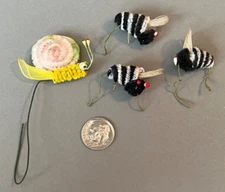 Lot 4 Vintage Chenille Bumble Bee Snail Craft Millinery Package Floral Tie On