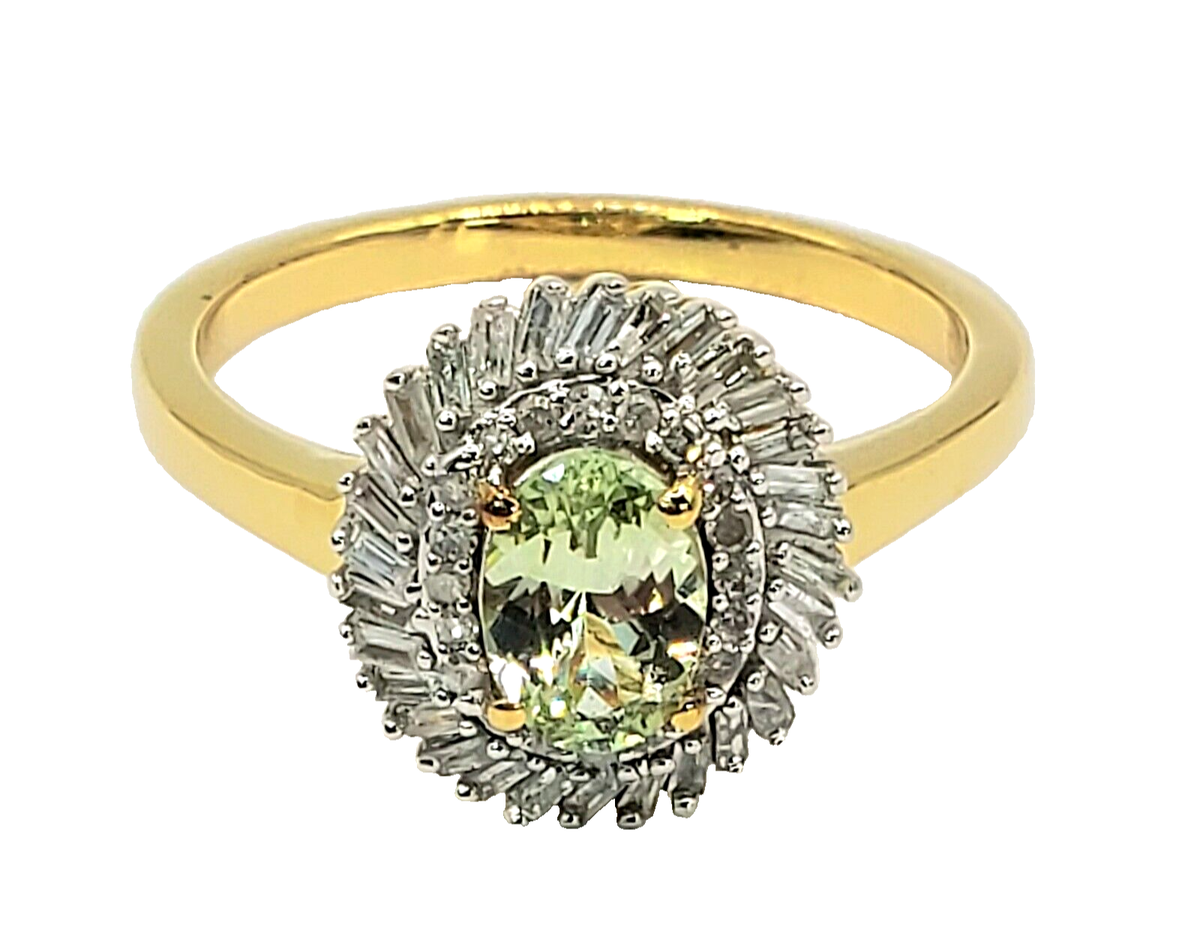 Premium Mint Garnet Diamond 18K Yellow Gold Over Sterling Silver Ring  Size