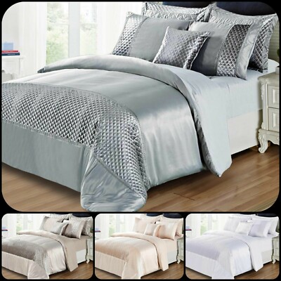 Neu 3-teiliges Satin & Jacquard Bettdecke Bettbezug mit Kissenbezug Bettwäsche Set *