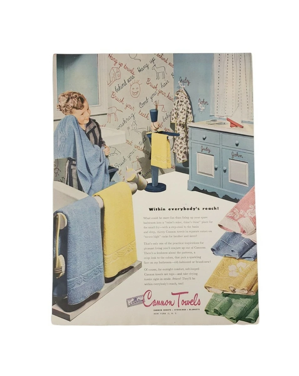 1946 CANNON TOWELS Print Ad Original Vintage Full Color Bath