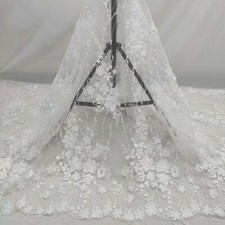 Exquisite 3D Flower Bridal Lace Fabric Embroidered Floral Sequins Lace Fabric