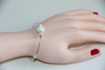 Flexibles Drahtarmband Kristall und Perle Sterlingsilber