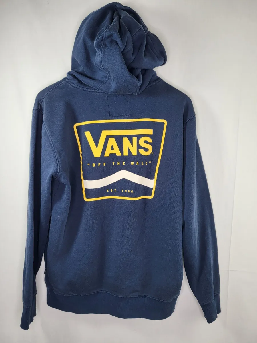 Vans Sweatshirt Mens Small Navy Blue Logo Fleece Hoodie |