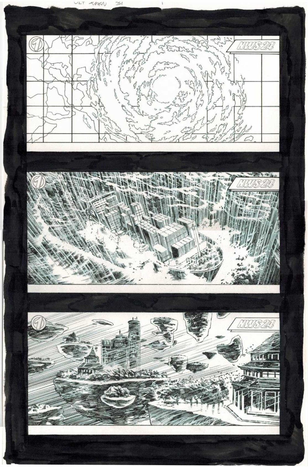 X-MEN #31 ULTIMATE COMIC ORIGINAL ART PAGE 1 FIRST PG SPLASHY MARVEL ...