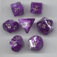 RPG Dice Set of 7 - Marble Purple D4 D6 D8 D10 D12 D20 D00-90