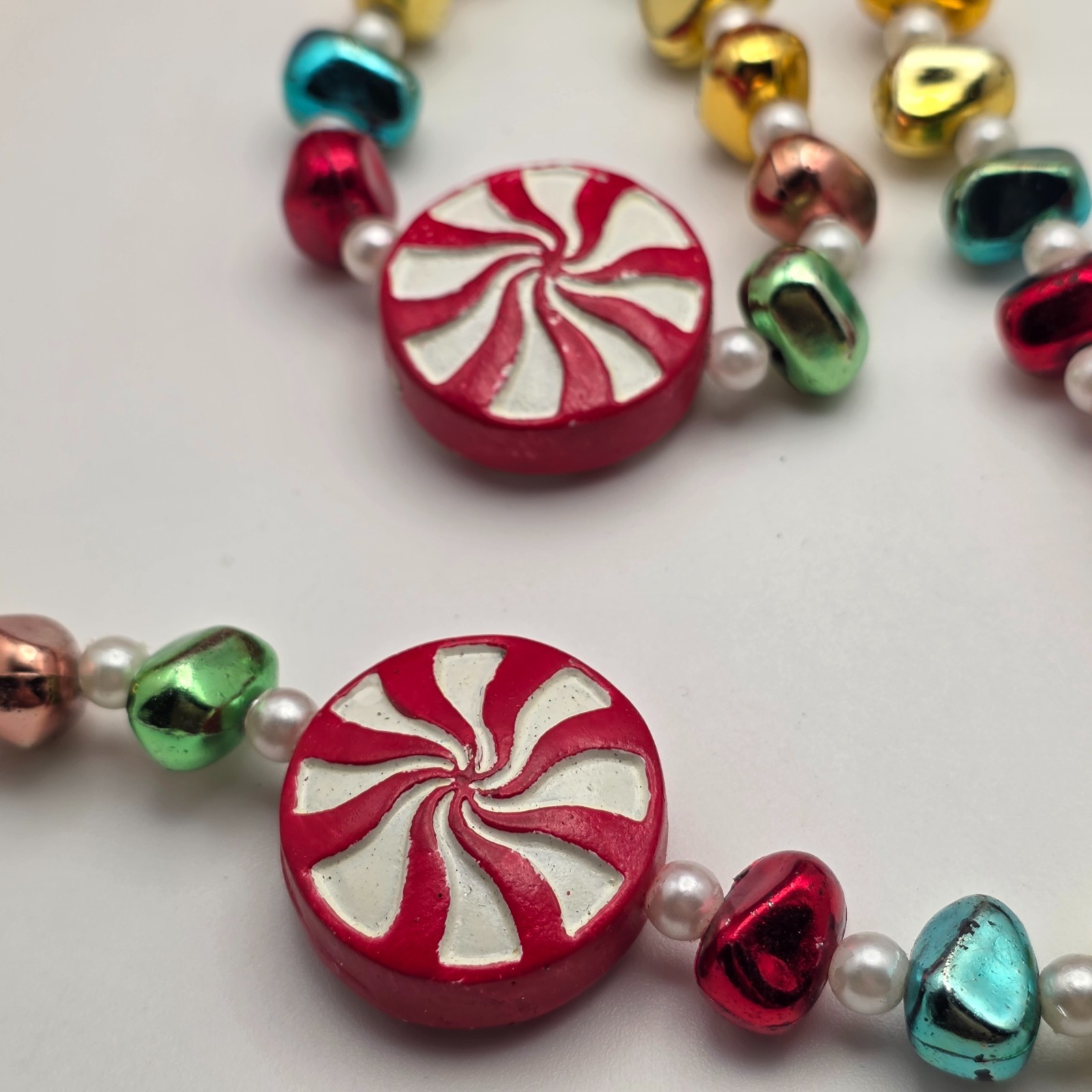 Candy Theme Statement Necklace Peppermint Beads H… - image 3