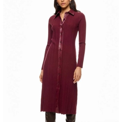 Toccin Burgundy Ribbed Knit Shirt Dress MEDIUM Midi Office Work Designer $525