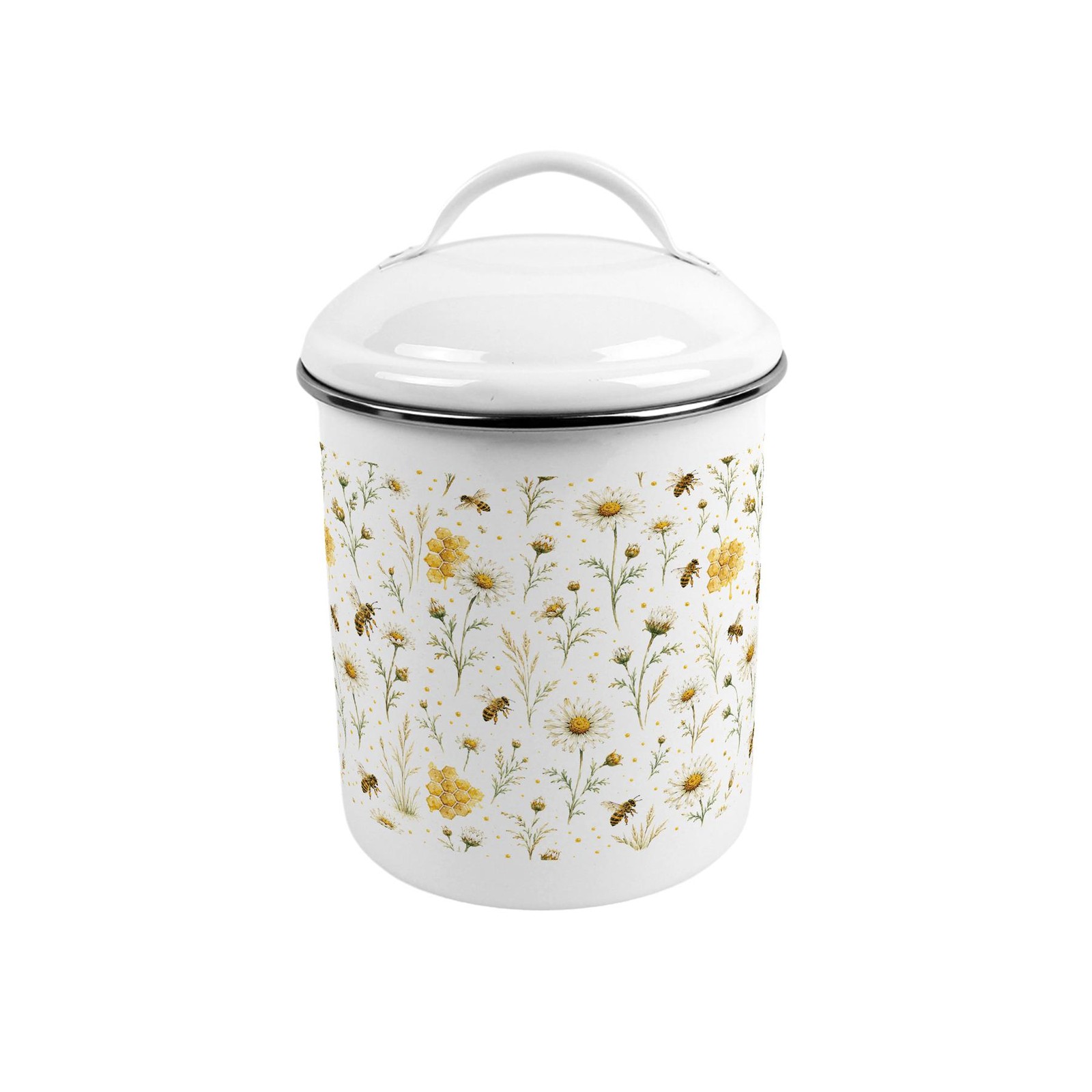 Bee Meadow Canister - Medium Metal Kitchen Storage Tin with Handle