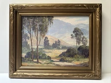 Antique Early California Painting Impressionist Landscape Eucalyptus Hammeras